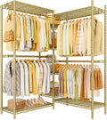 Ulif E4L Corner Clothes Rack, L Shaped Garment Rack, Heavy-Duty Freestanding Closet System with Shelves and Hangers, Max Load 962lbs, 42.7' W x 42.7' D x 79.3' H, Gold