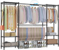 Homdox Heavy Duty Garment Rack with Extendable Hanging Rods, Adjustable Metal Clothing Rack for Hanging Clothes, Freestanding Closet Wardrobe Clothes Rack with Wire Storage Shelves, Black