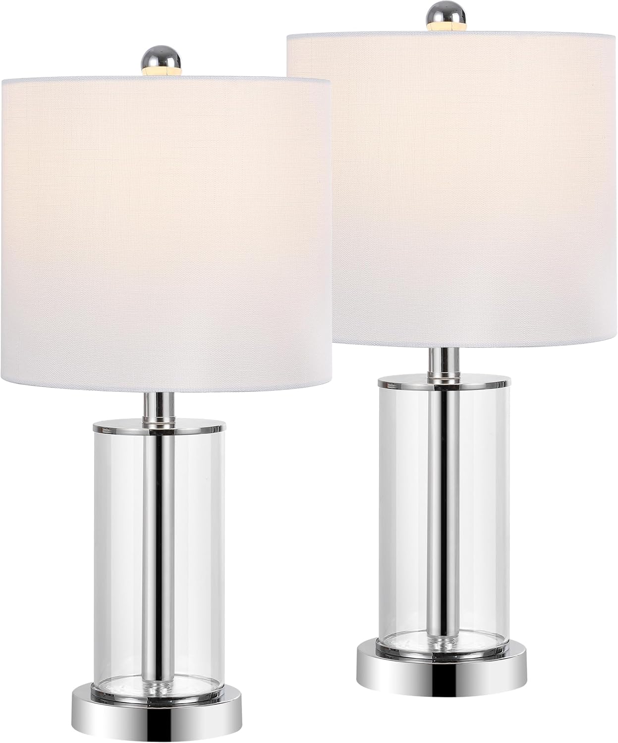JONATHAN Y 20.5' Chrome Fillable Glass Table Lamp Set of 2, Modern Nightstand Lamps for Living Room Bedroom Office, White Linen Shade, LED Bulbs Included (JYL8508C-SET2)