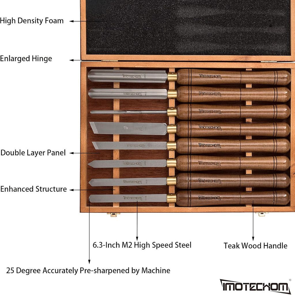8-Pieces HSS Wood Turning Tools Lathe Chisel Set with Wooden Box