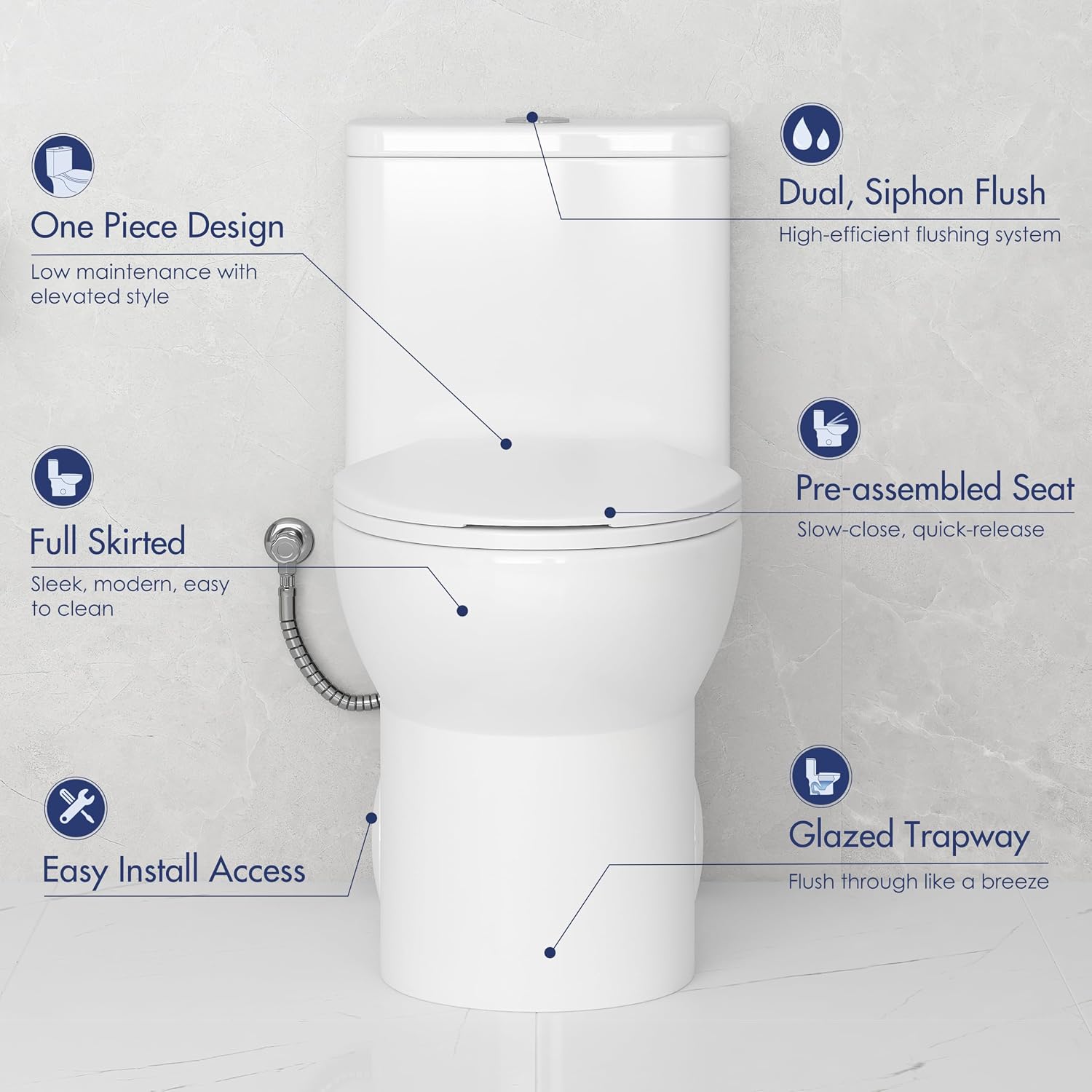 Eridanus One Piece Toilet for Bathroom, Elongated Toilets with Compact Soft Closing Seat, ADA Compliant 17' Chair Height Seat, 12' Rough in, Powerful Dual Flush 1.1/1.6 GPF, Modern Ceramic White