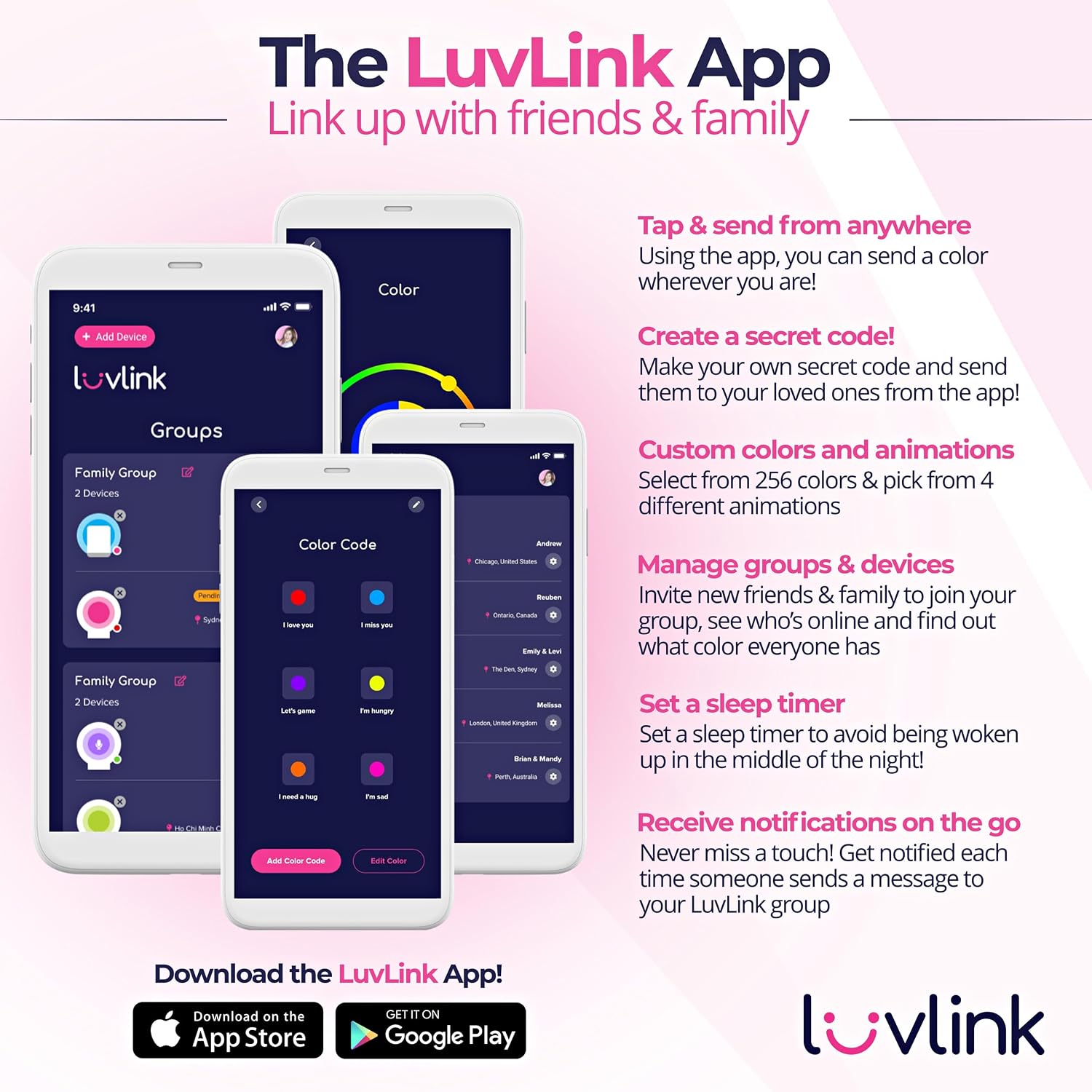 LuvLink Friendship Lamps No Subscription WiFi Touch Lamp for Long Distance Relationships, Couples, Friends & Family - Gift Ready (Set of Six)