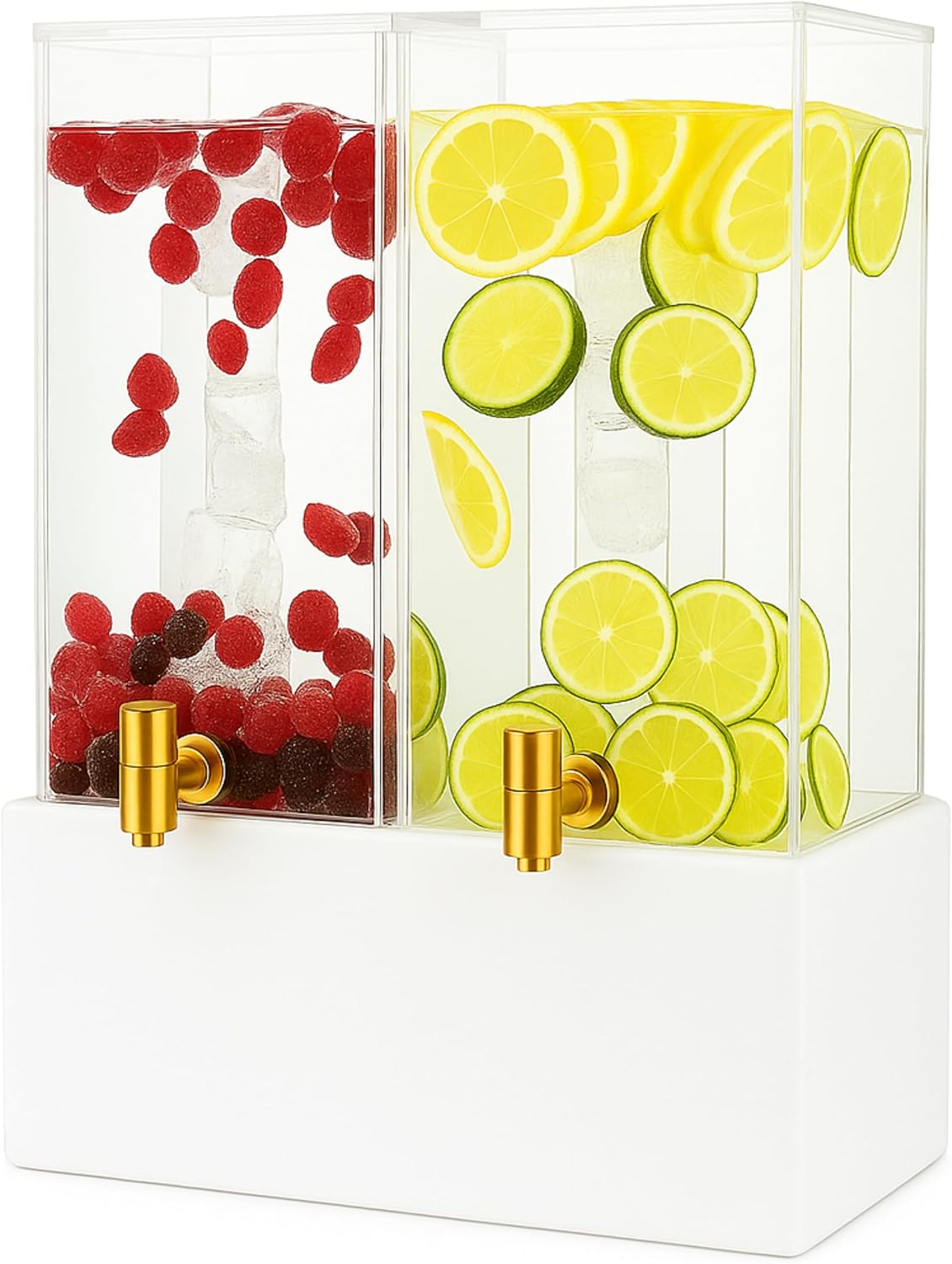 1.25 Gallon Dual Acrylic Beverage Dispenser with Metal Stand – Two-Drink Server with Ice Cores & Stainless Steel Spigots