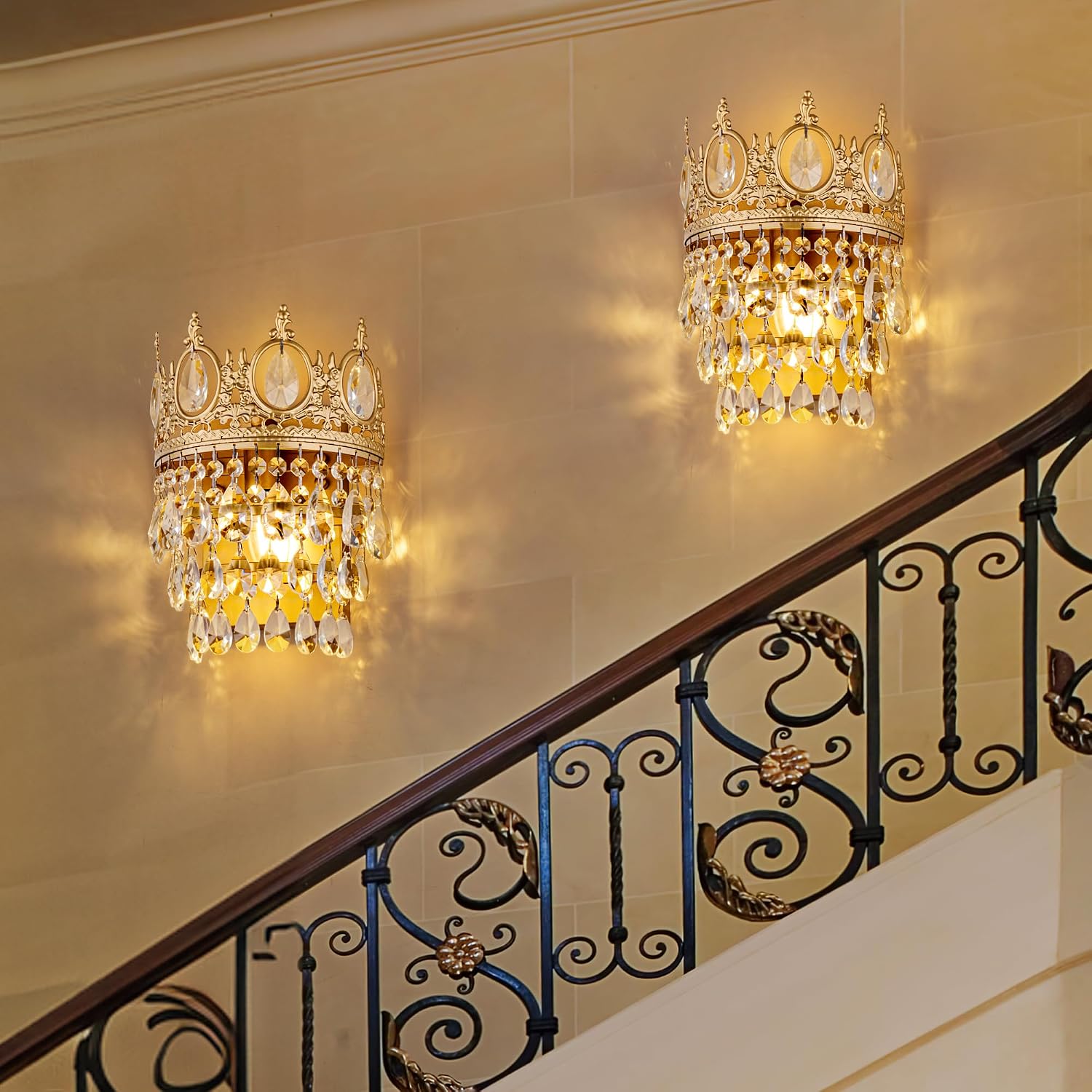 TOCHIC Wall Sconces Set of Two, Gold Wall Lights Fixtures for Bedroom, Vintage Wall Lamp for Hallway, Living Room, Stairway