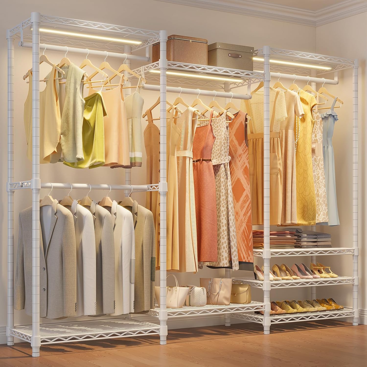 VIPEK V5L Garment Rack Heavy Duty with Dimmable LED Lights, 3000K Warm White, Portable Closet Wardrobe Freestanding Metal for Hanging Clothes, Max Load 890lbs