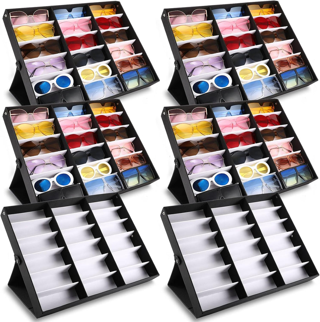 Soaoo 6 Pcs 18 Slot Sunglasses Organizer Storage Holder Eyeglasses Display Case Tray with Stand Fabric Lined Jewelry Storage Box