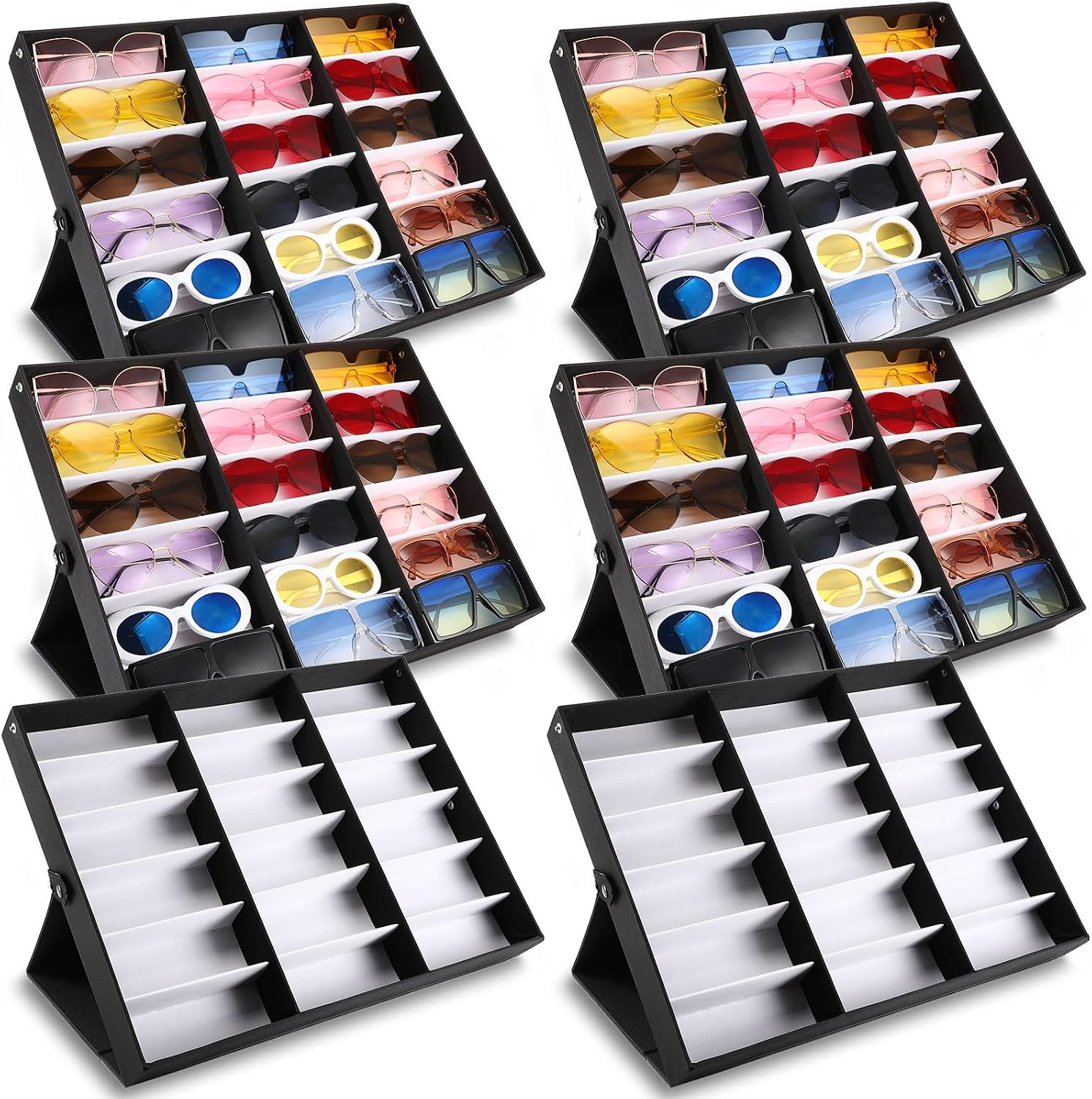 Soaoo 6 Pcs 18 Slot Sunglasses Organizer Storage Holder Eyeglasses Display Case Tray with Stand Fabric Lined Jewelry Storage Box