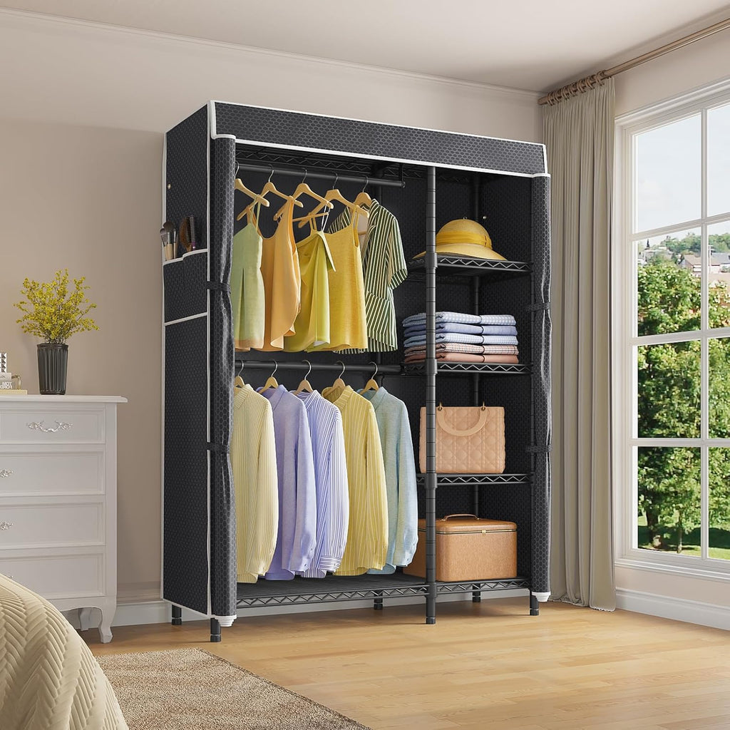VIPEK V7C Garment Racks With Cover Portable Closets for Hanging Clothes, Heavy Duty Clothes Rack With Shelves Metal Closet Wardrobe, Max 670lbs, Black With Upgraded Polyester Cover