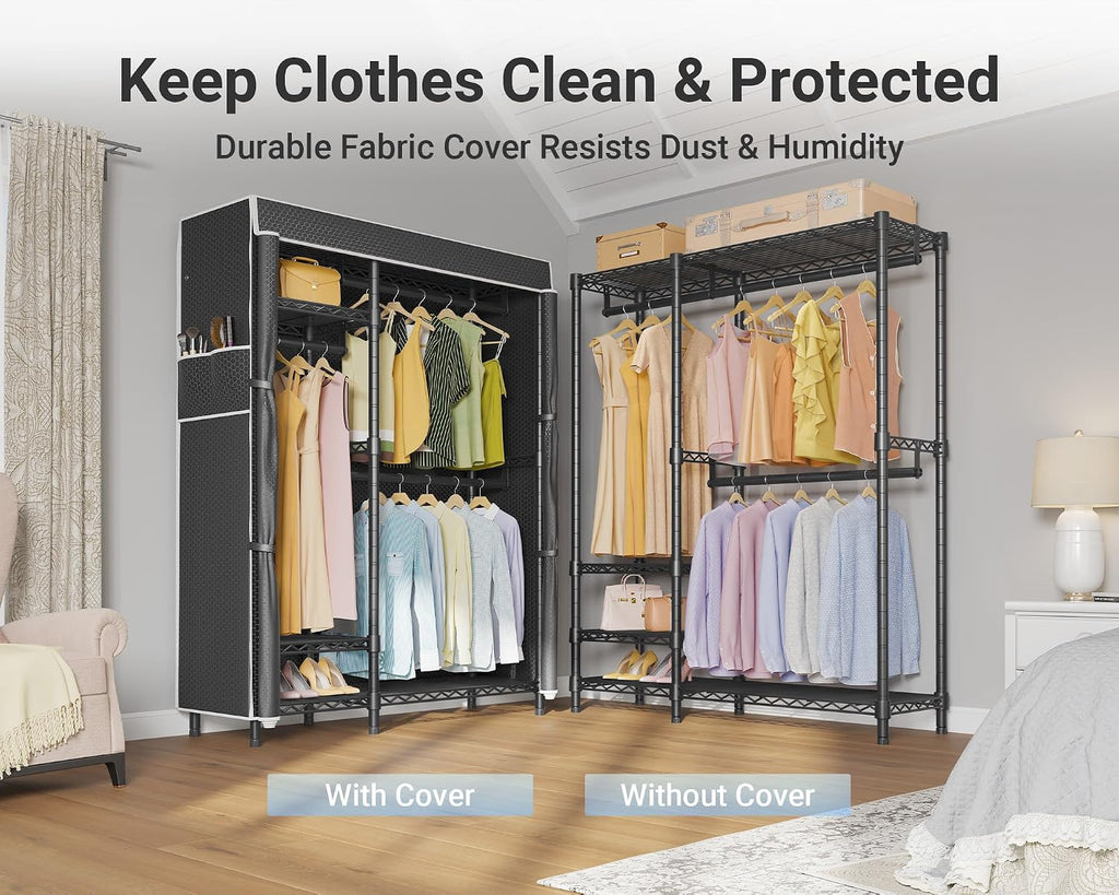 VIPEK V2C Heavy Duty Clothes Rack with Upgraded Polyester Cover, Metal Portable Closet with Adjustable Shelves & Hanging Rods, Freestanding Wardrobe Closet for Bedroom, Max Load 700LBS