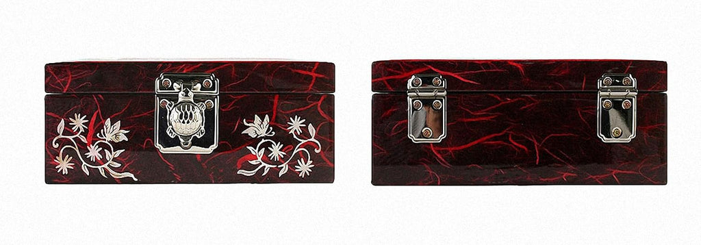 Antique Alive Mother of Pearl Inlay Design Jewelry Box, Wood Jewelry Box, Trinket Case, Keepsake Treasure Chest Box Organizer Holder (Red Butterfly)