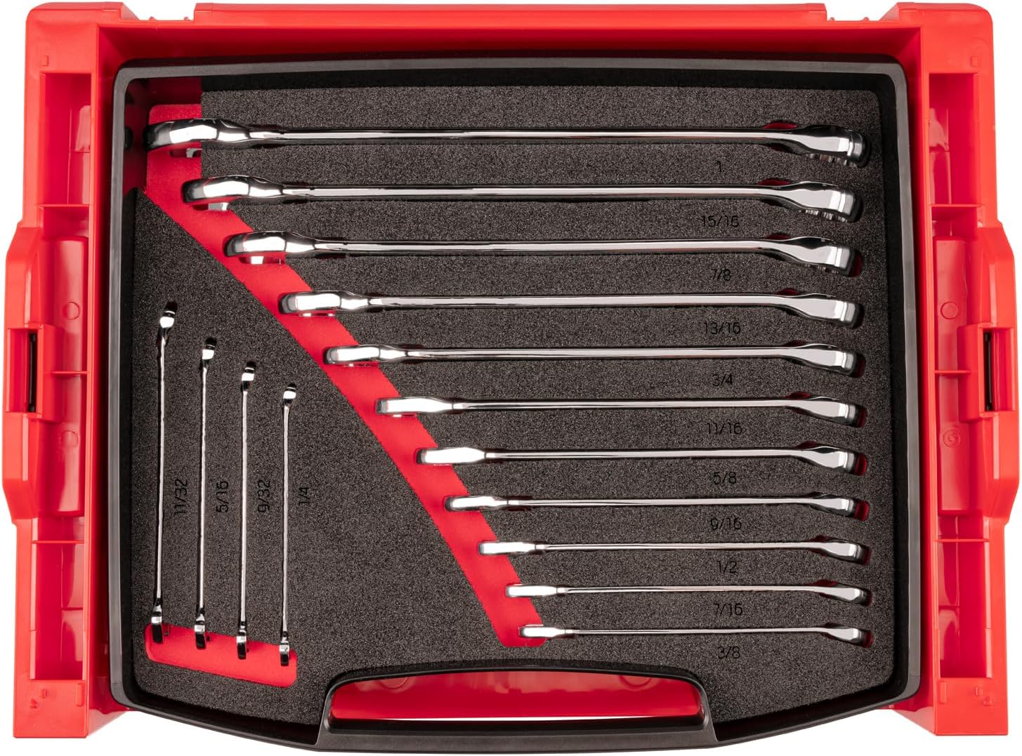 TEKTON Combination Wrench Set with Open Top Drawer and Rack, 15-Piece (1/4-1 in.) | OLB94201