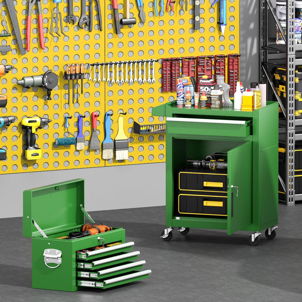 Greenvelly Tool Chest, 5-Drawer Rolling Tool Chest with Hooks and Lockable Wheels,Metal Storage Detachable Top Tool Box with Lockable Wheels for Garage,Workshop,Art Studio(Green)