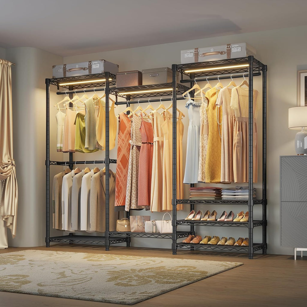 VIPEK V5L Garment Rack Heavy Duty with Dimmable LED Light, 3000K Warm White, Portable Closet Wardrobe Freestanding, Metal, for Hanging Clothes, Max Load 890lbs, Black