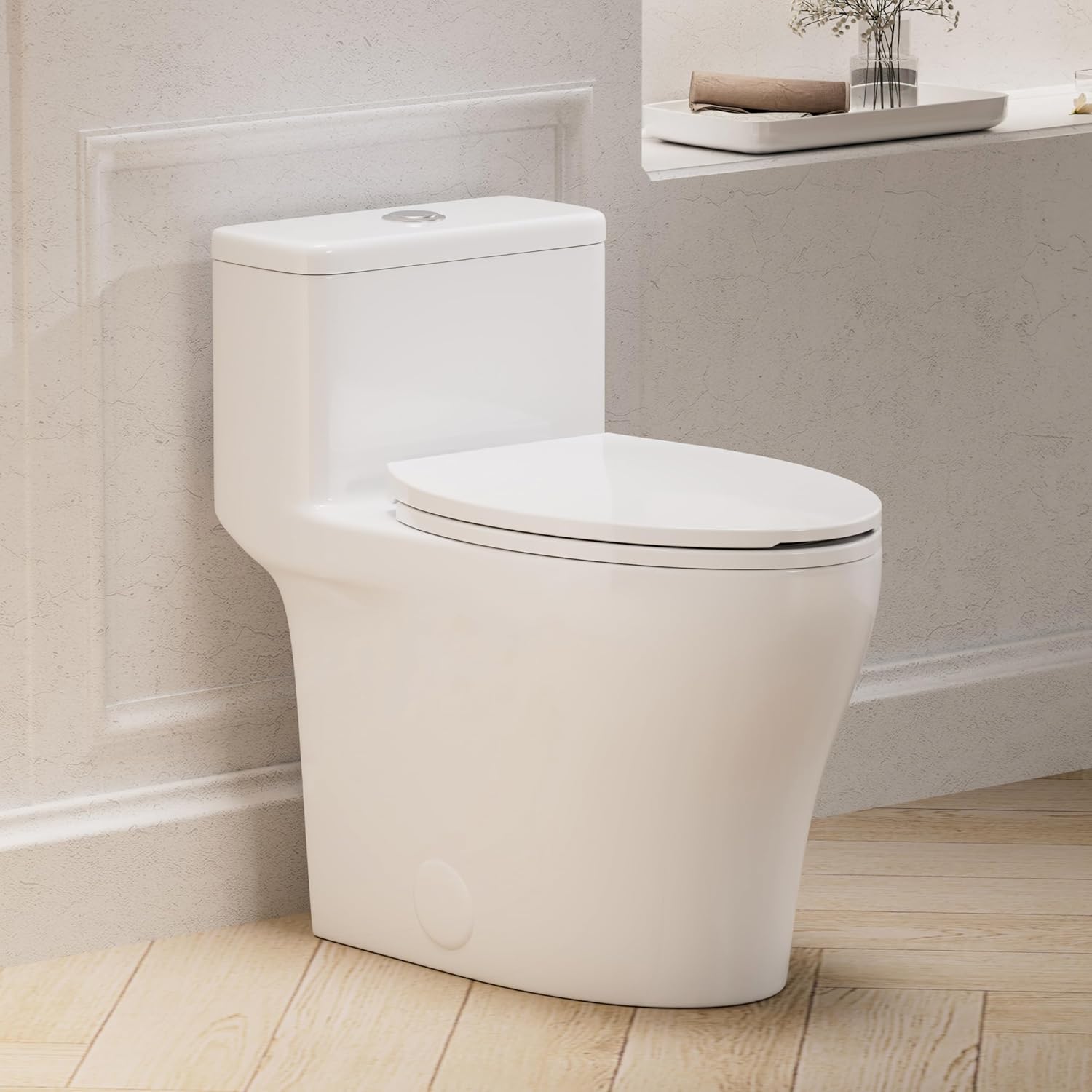 KE KING Compact One Piece Toilet,ADA Height 17.3+',Modern Toilet with Comfort Chair Seat, Dual Flush 0.8/1.28 GPF Elongated Toilet for Bathroom, MAP 1000g,12' Rough-In,white