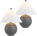 JONATHAN Y 21' Gray Coastal Cottage Textured Resin Table Lamp Set of 2, Farmhouse Ridged Nightstand Lamps for Living Room Bedroom, White Linen Shade, LED Bulbs (JYL9205B-SET2)