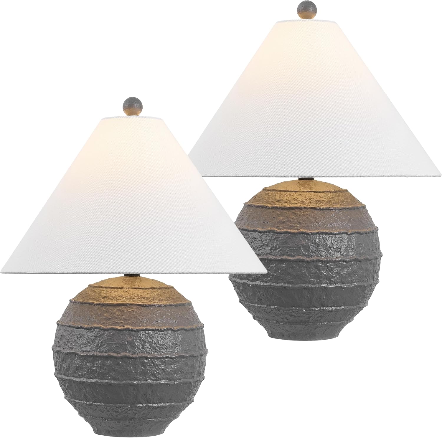 JONATHAN Y 21' Gray Coastal Cottage Textured Resin Table Lamp Set of 2, Farmhouse Ridged Nightstand Lamps for Living Room Bedroom, White Linen Shade, LED Bulbs (JYL9205B-SET2)