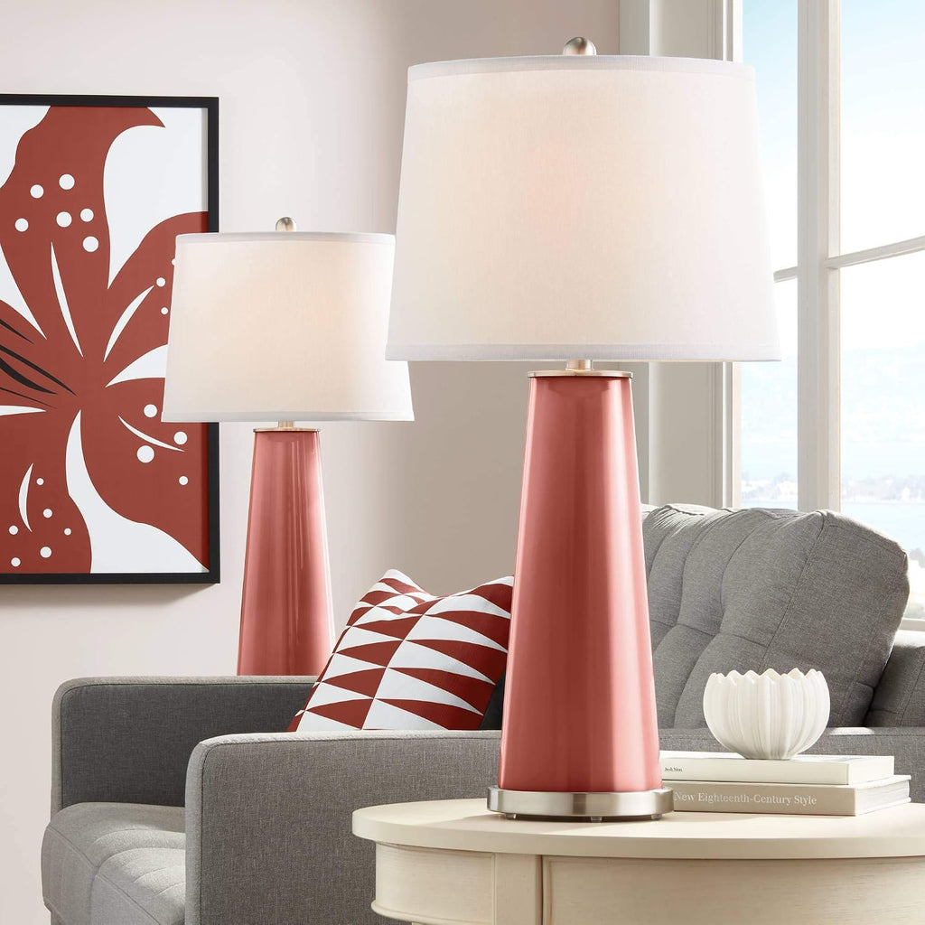 Color + Plus Leo Modern Table Lamps 29 1/2' Tall Set of 2 Madeira Orange Glass Tapered Column Plain White Drum Shade Decor for Bedroom Living Room House Home Bedside Nightstand Office Family