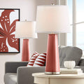 Color + Plus Leo Modern Table Lamps 29 1/2' Tall Set of 2 Madeira Orange Glass Tapered Column Plain White Drum Shade Decor for Bedroom Living Room House Home Bedside Nightstand Office Family