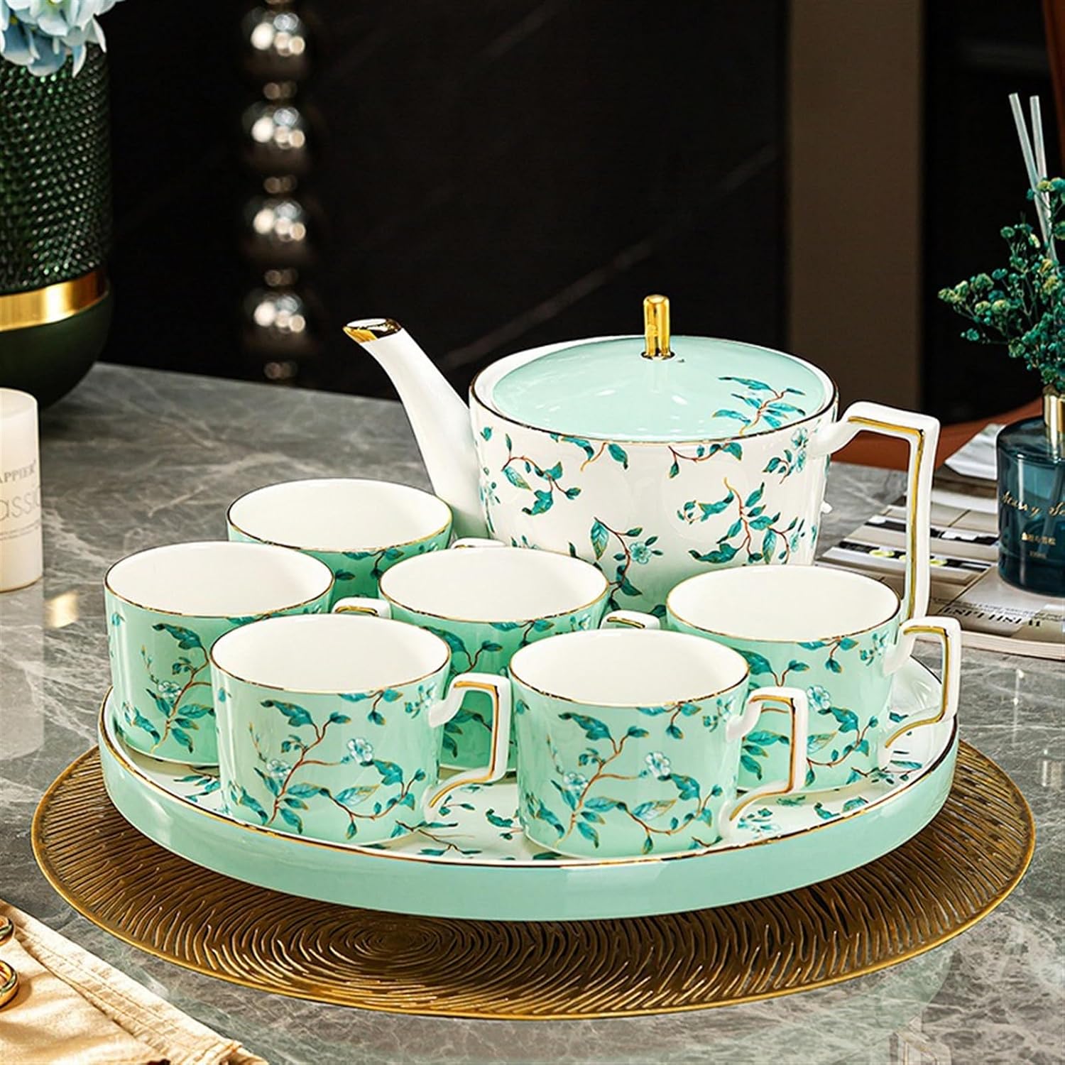 Beverage Serveware 8-piece living room hospitality cup set, tea set, kettle, stylish teapot, ceramic coffee set with cup Water Carafe