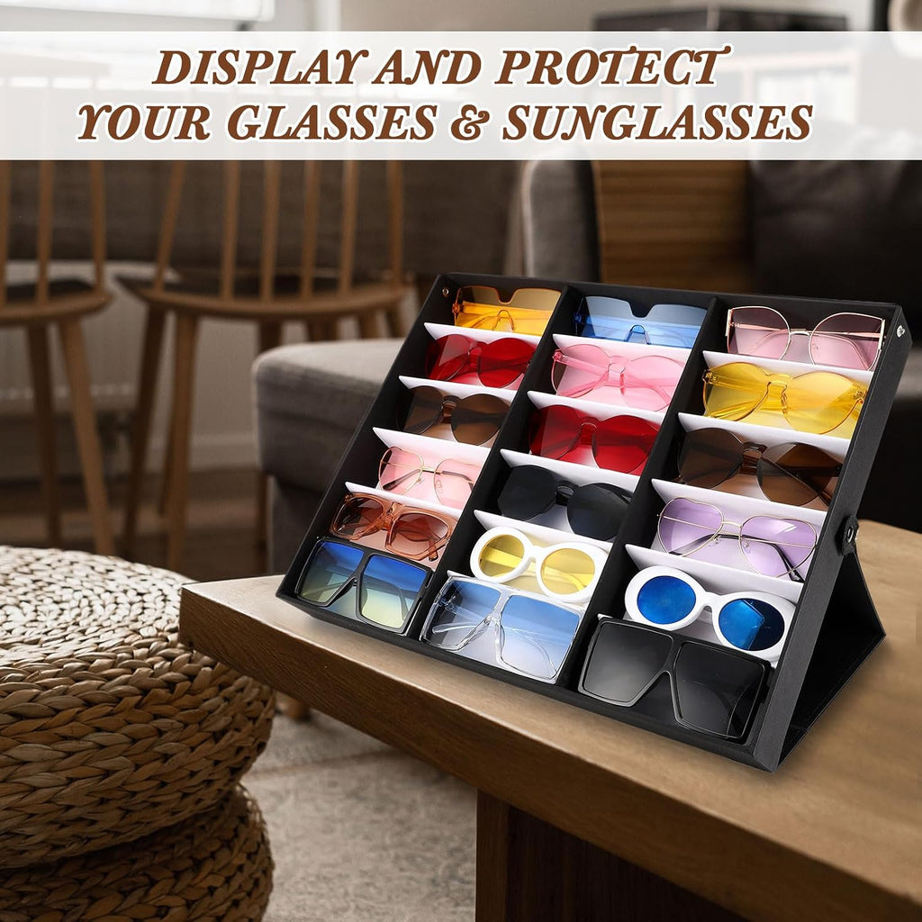 Soaoo 6 Pcs 18 Slot Sunglasses Organizer Storage Holder Eyeglasses Display Case Tray with Stand Fabric Lined Jewelry Storage Box