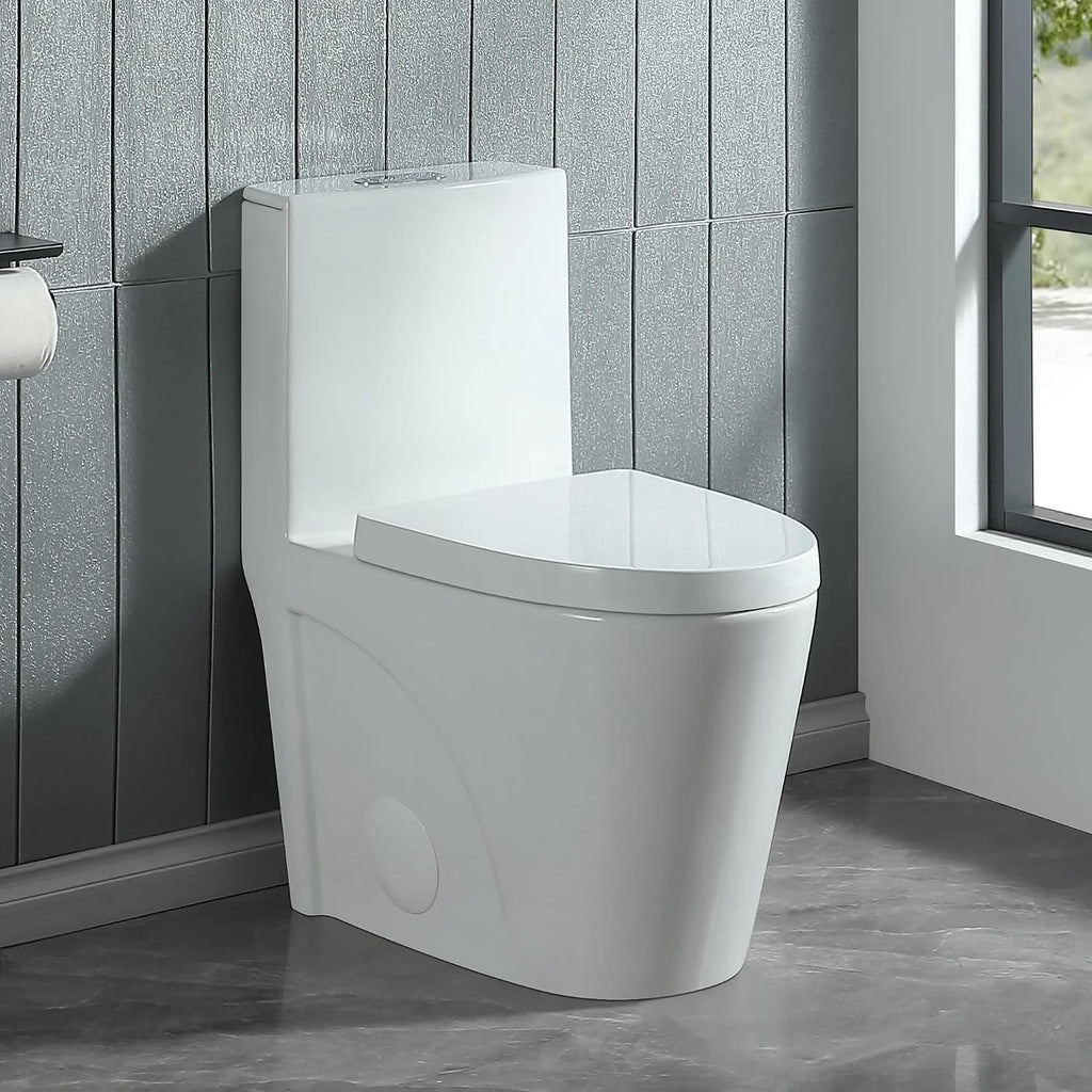 One Piece Toilet, Elongated One-Piece Toilet for Bathrooms, Dual Power Flush Toilet 1.1/1.6 GPF and MAP 900g, Soft Close, Durable Ceramic, Easy-to-Clean Surface (White)