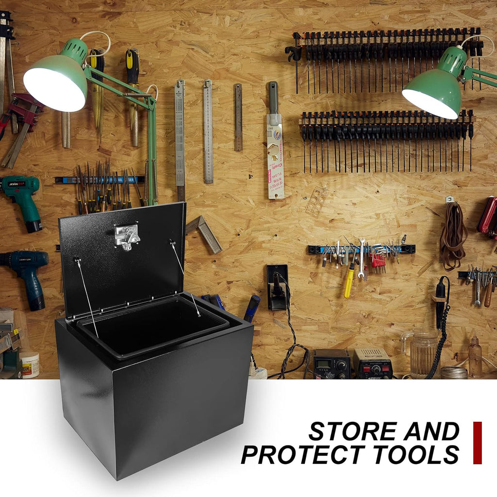 confote 24 Inch Black Steel Tool Box Pick Up Truck Bed Underbody Storage Organizer with T-Handle Latch and Keys 24x18x18''