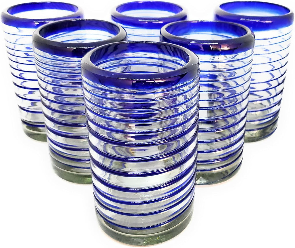 Cobalt Blue Spiral 120 oz Pitcher and 6 Drinking Glasses set, Recycled Glass, Lead-free, Toxin-Free (Pitcher & Glasses)