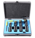 Accusize Industrial Tools 1' 4pc Indexable Stubby Length Boring Bar Set, w/Carbide TiN Coated TCMT Inserts and Extra Screws, EJ99-2182 | TCMT Inserts, Carbide, TiN Coated, Mini Bore 1/2 in-1-1/4 in, Max Bore 1-5/16 in-1-31/32 in, OAL 2-15/16 in-3-19/32 in