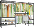 Ulif E11 Heavy-Duty Garment Rack, Metal Freestanding Clothes Rack and Closet Storage Organizer System with 8 Shelves and 4 Hanger Rods, (73.2-97.6)' W x 14.5' D x 71.2' H, Load 1034 LBS, Black