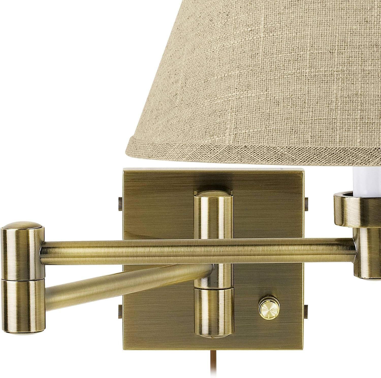 Barnes and Ivy Modern Swing Arm Wall Lamps Set of 2 Dark Antique Brass Plug-in Light Fixture Dimmable Fine Burlap Empire Shade for Bedroom Bedside House Reading Living Room Home Hallway Dining
