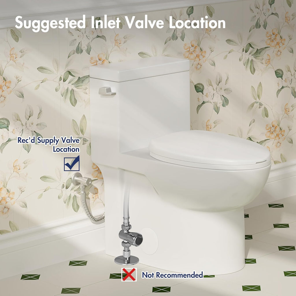 Eridanus One Piece Toilets for Bathroom, Elongated Toilet with Compact Soft Closing Seat, ADA Compliant 17' Toilet Bowl, 12' Rough in, Left Handle Powerful Flush 1.28GPF, Modern Ceramic Model 321S