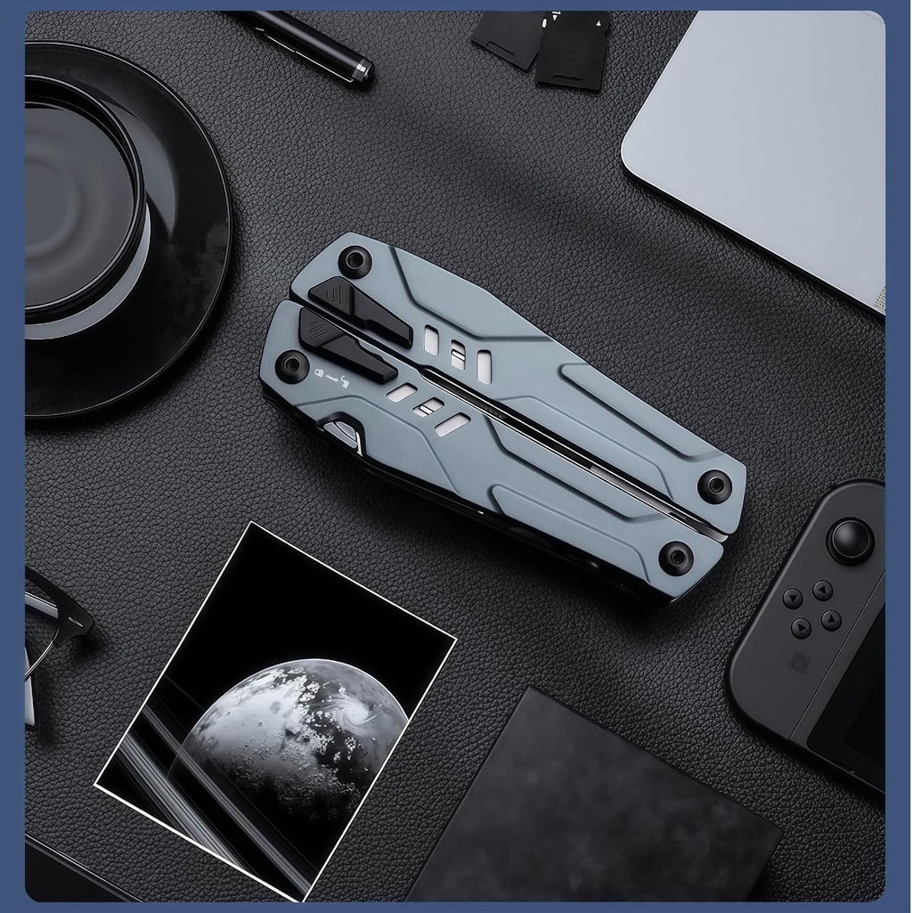 Multitools, 20-in-1 Full-Size, Lightweight EDC, Multi-Purpose Pliers, Folding Knife Nylon Bag, Portable Tools, Men Gift Ideas, Equipment for Emergencies, Hiking, and Outdoor Camping (Blue)