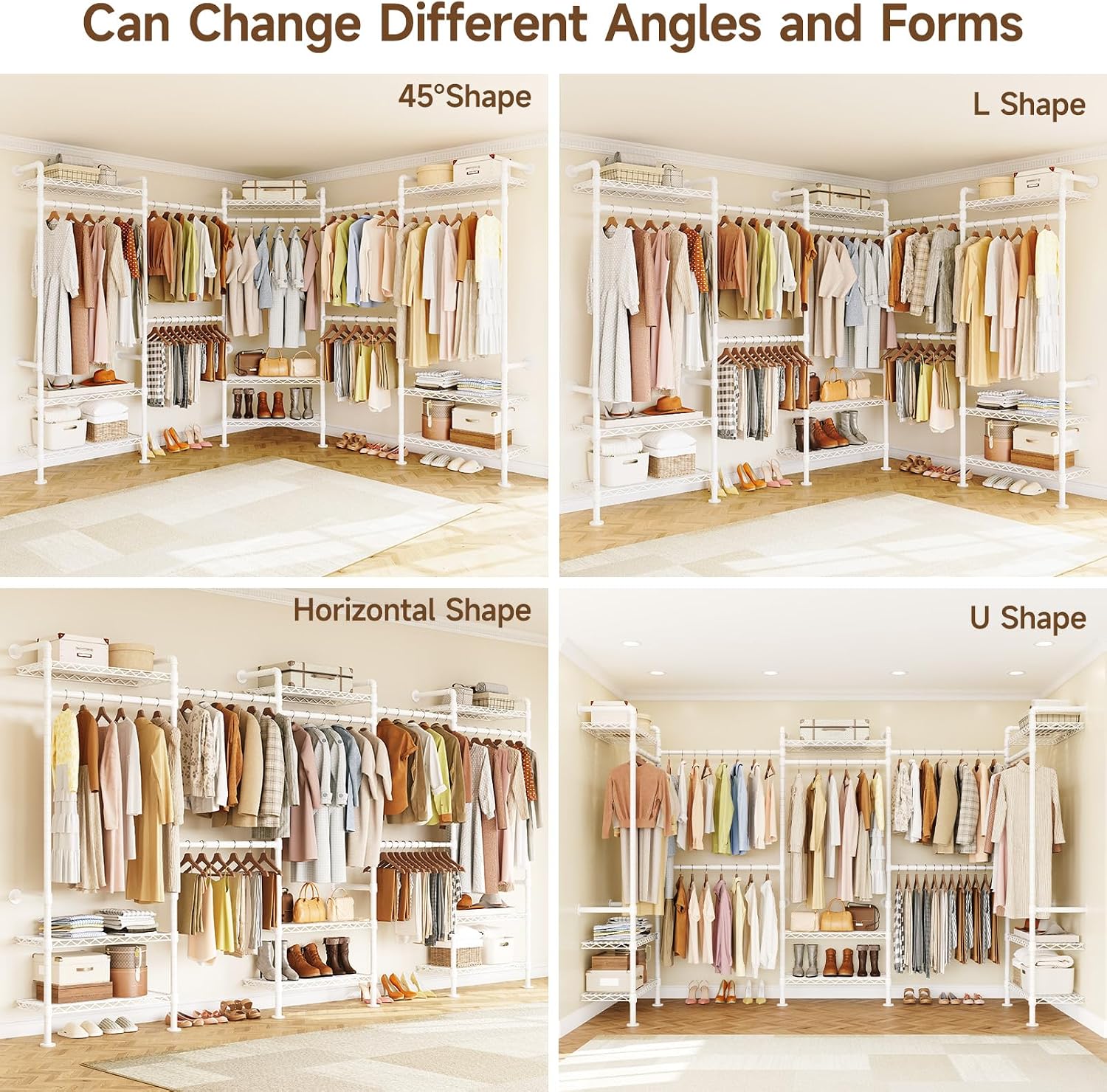 U5 Wall Mounted Closet System, Industrial Pipe Clothing Rack Garment Racks for Hanging Clothes, Heavy Duty Closet Organizers System in Wardrobe Closet, White