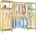 Ulif E7 Garment Rack, Heavy Duty Clothes Storage System with Extendable Hangers Rods, Metal Clothing Rack with 6 Wire Shelves, (52.3'-72') W x 14.5' D x 71.2' H, Load 838lbs, Gold