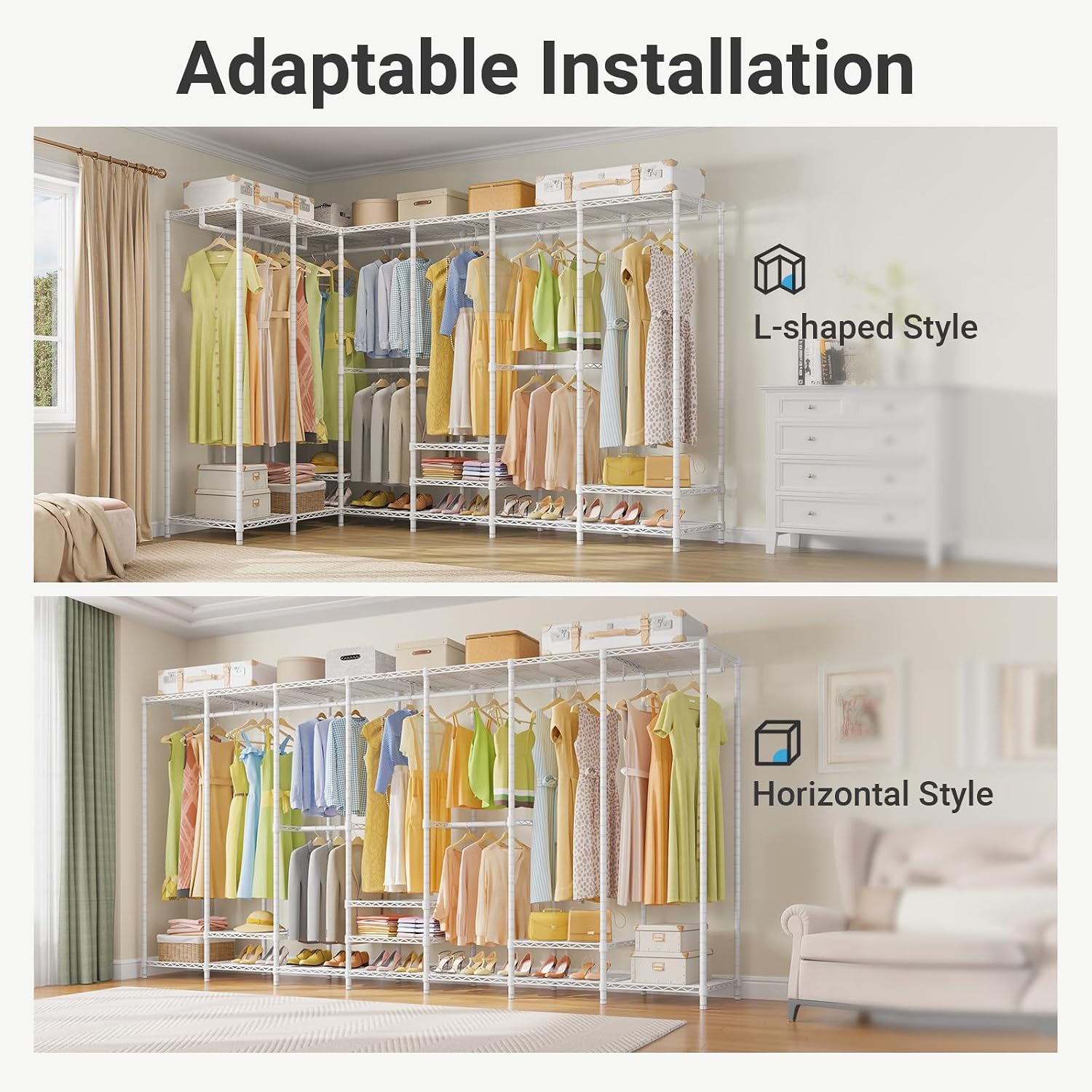 VIPEK V70 Extra Large Clothes Rack Heavy Duty Clothing Rack, Freestanding Wardrobe Metal Closet for Hanging Clothes, Bedroom Organizer and Storage, Max Load 1670lbs, White
