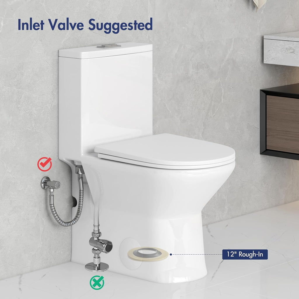 Eridanus Compact One Piece Toilet with Comfort Chair Seat ADA Height 17', Powerful Dual Flush Modern Toilet, 1.1/1.6 GPF, 12' Rough-In, Rimless Bowl with Soft Closing Seat, White