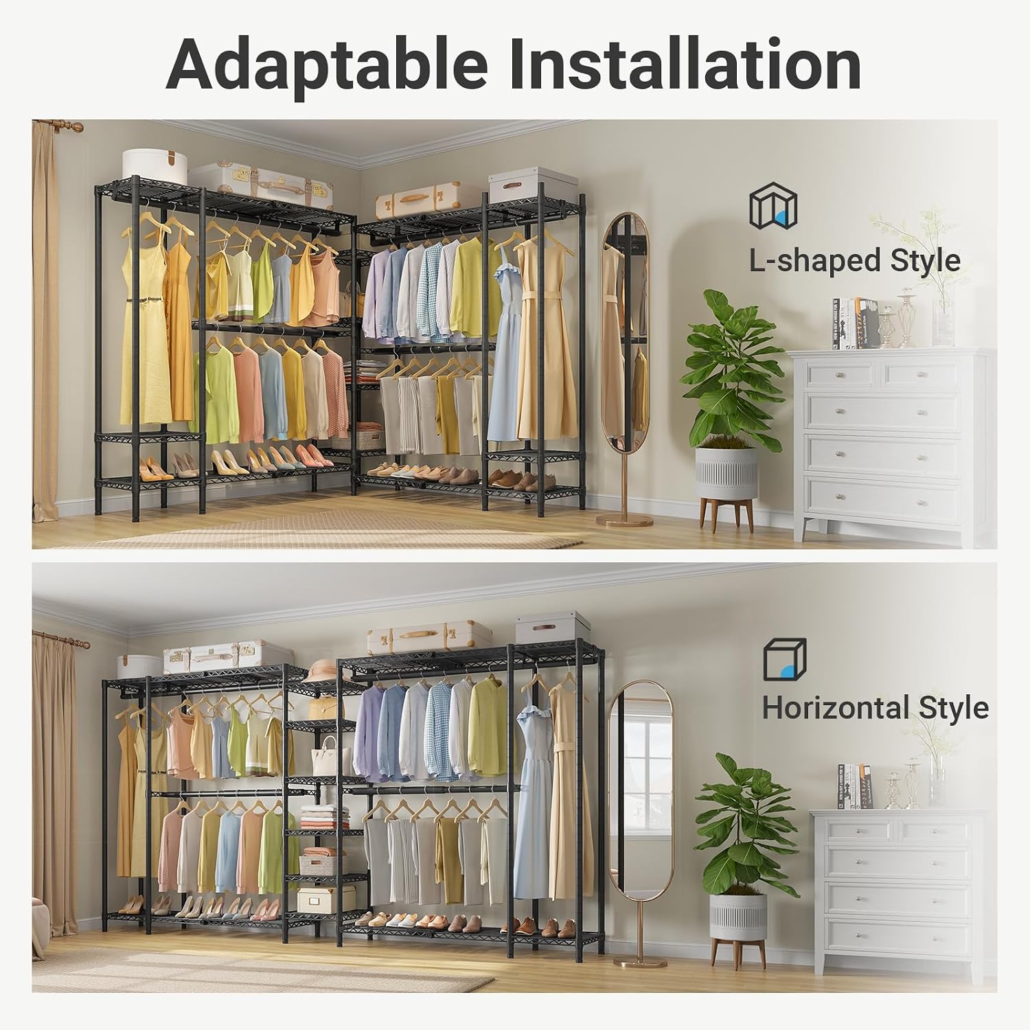 VIPEK X5 Extra Large Expandable Clothes Rack Adjustable from 7'8' to 10'5', Reach-in Closet Metal Clothing Racks Walk-in Freestanding Wardrobe Portable Closets, Black