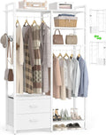 78.7'' Clothes Rack for Hanging Clothes - Reversible Clothing Rack with 2 Drawers, Heavy Duty Garment Racks with Shelves, 6 Tiers Freestanding Portable Closet Wardrobe System with Hanging Hooks, White