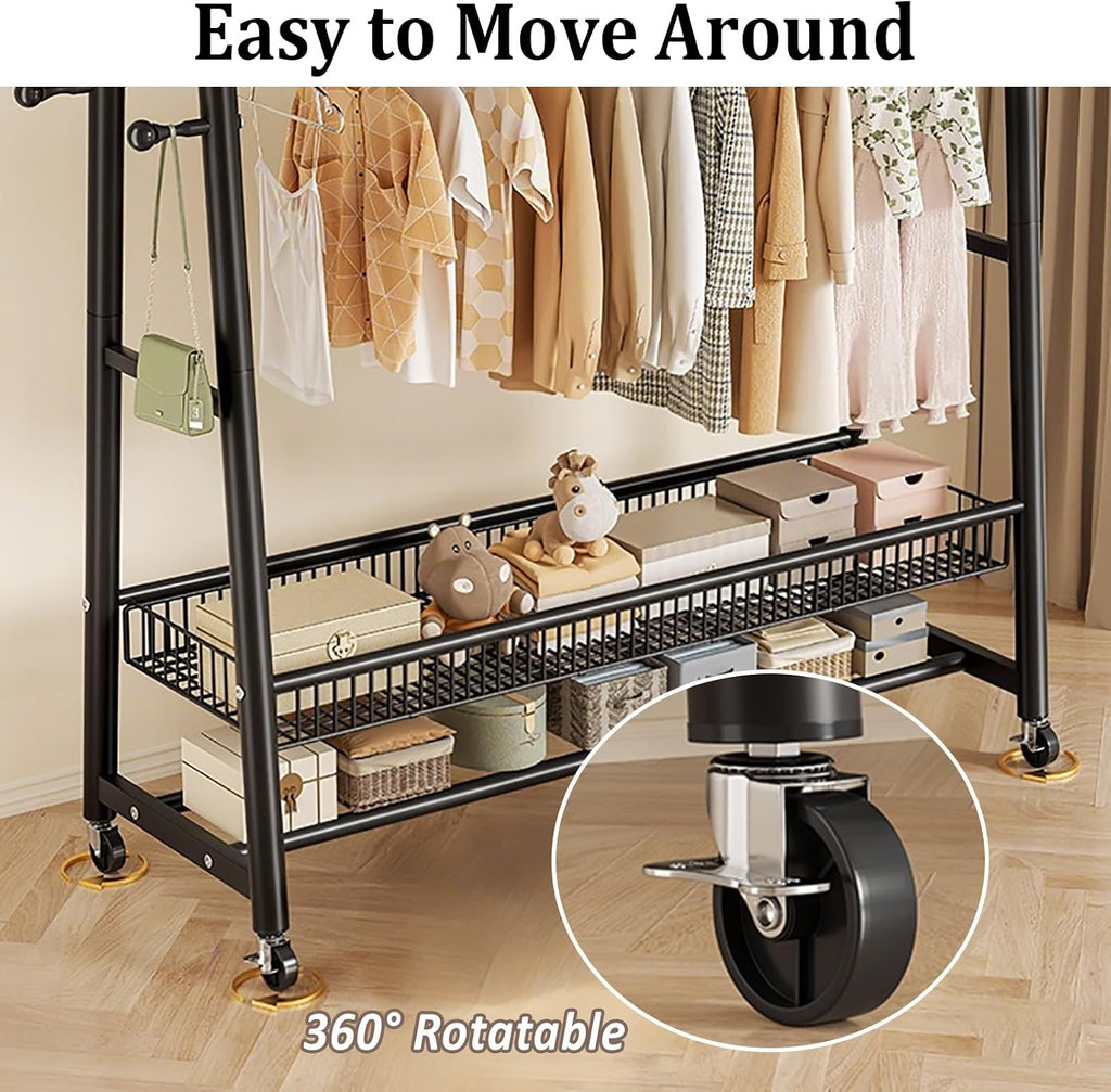 Heavy Duty Clothes Rack, Clothing Racks For Hanging Clothes, With Mesh Shelf, Rolling Garment Rack With Wheels, For Shirts, Coats, Jackets(White,80cm)