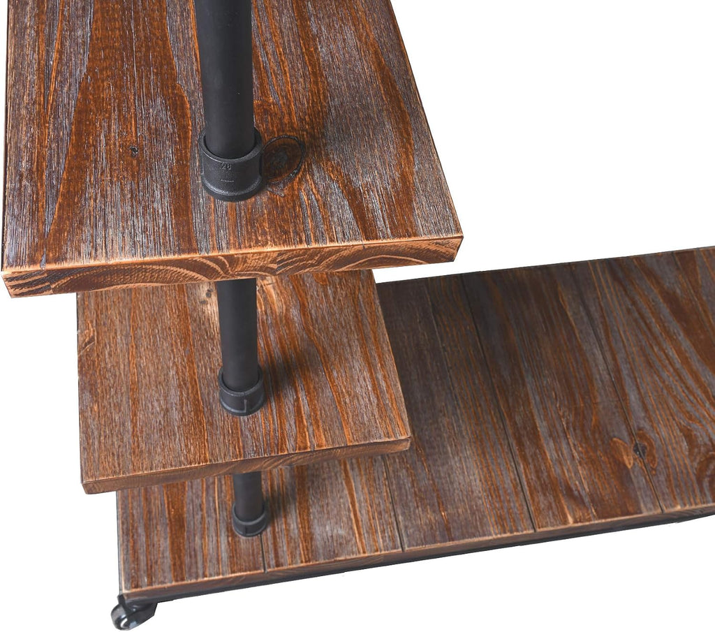 Industrial Pipe Clothing Rack 4 Layers Pine Wood Shelving Shoes Rack With Wheels Cloth Hanger Household Shoe Rack Pipe Shelf Garment Racks