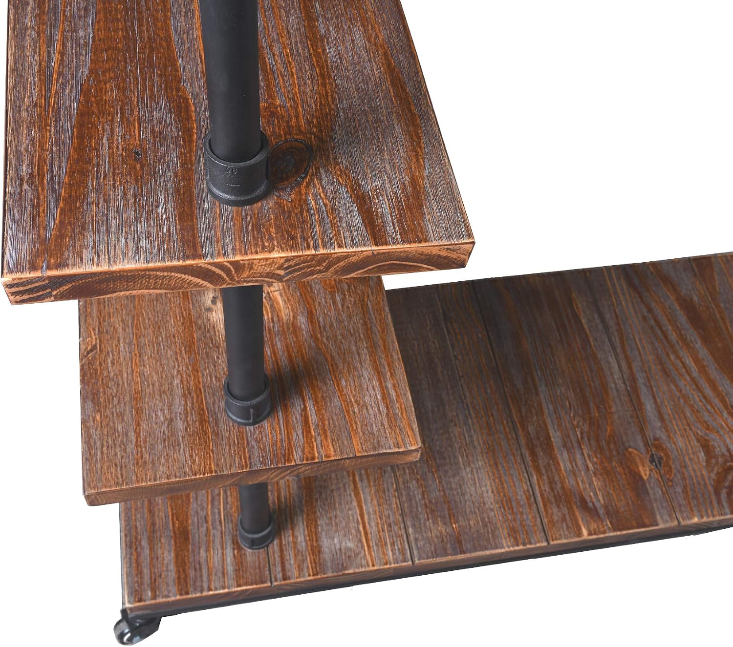 Industrial Pipe Clothing Rack 4 Layers Pine Wood Shelving Shoes Rack With Wheels Cloth Hanger Household Shoe Rack Pipe Shelf Garment Racks