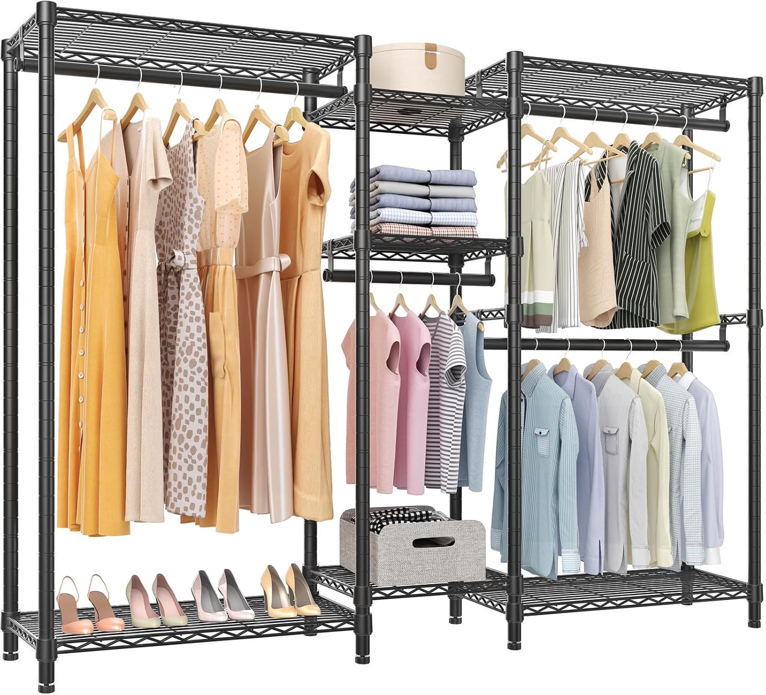 VIPEK Classic V6 Heavy Duty Clothes Rack, 7-Tier Garment Rack with Adjustable Shelves, Portable Closet Organizer with 4 Hanging Rods, Space-Saving, 850lbs Capacity, 68.9' L x 15.7' W x 76.4' H, Black