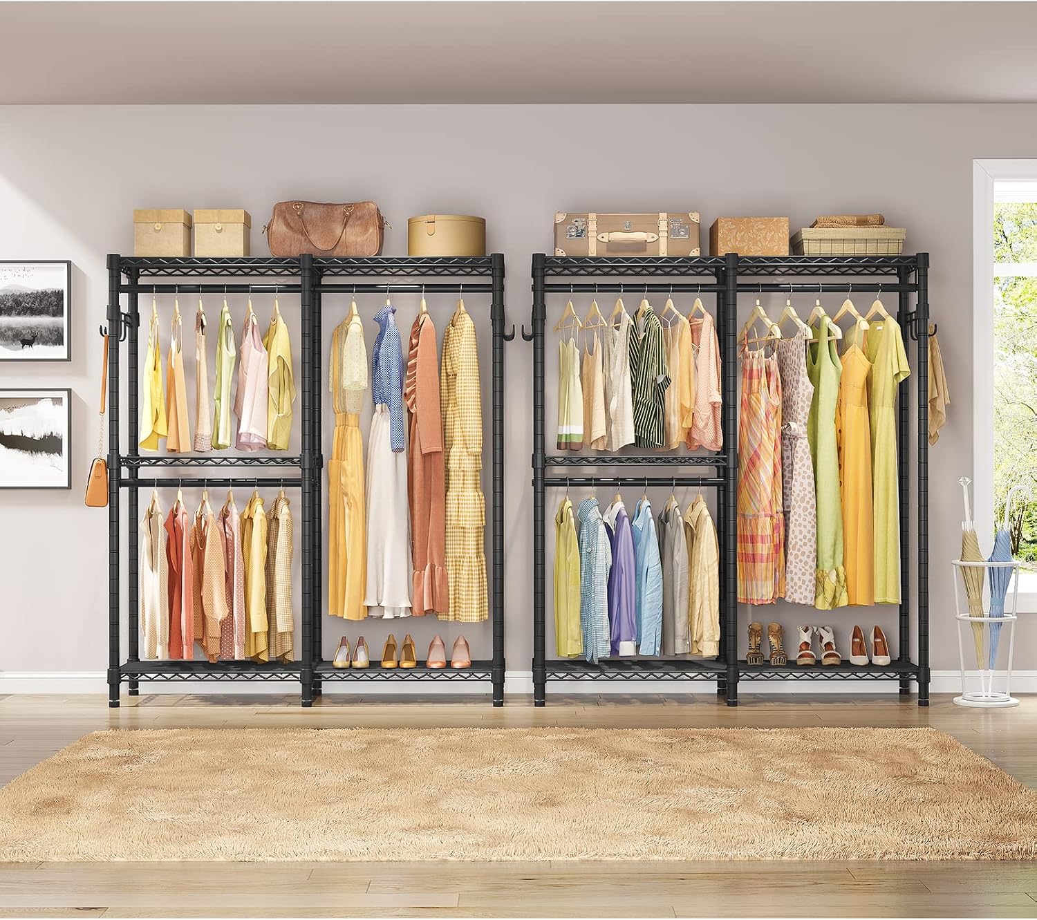 VIPEK V4 Heavy Duty Clothing Rack for Hanging Clothes 810lbs Load Capacity, Double Rod Garment Rack with Adjustable Shelves & Side Hooks, Metal Wardrobe Closet System Easy to Assemble, (Black)