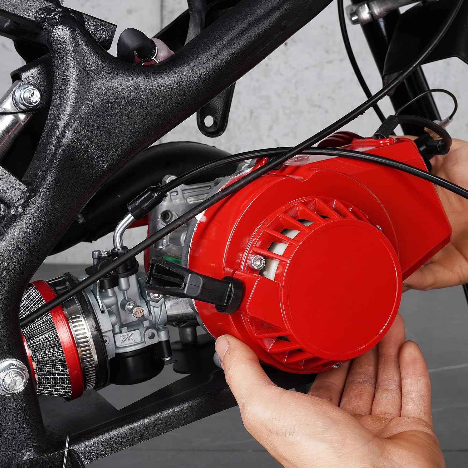 49cc 52cc Big Bore Pocket Bike Engine with Performance Cylinder CNC Engine Cover Racing Carburetor DIY Engine + Air Filter + Handle Bar + Throttle Cable