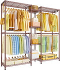 Ulif E4 Clothes Rack, Heavy-Duty Garment Rack, Metal Freestanding Clothing Organization Storage System Can Be L-Shaped with Shelves and Hangers, Max Load 962lbs, 71.6' W x 14.5' D x 79.3' H, Bronze