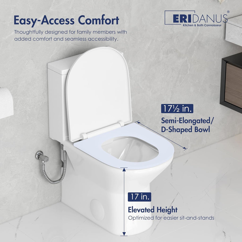 Eridanus Compact One Piece Toilet with Comfort Chair Seat ADA Height 17', Powerful Dual Flush Modern Toilet, 1.1/1.6 GPF, 12' Rough-In, Rimless Bowl with Soft Closing Seat, White