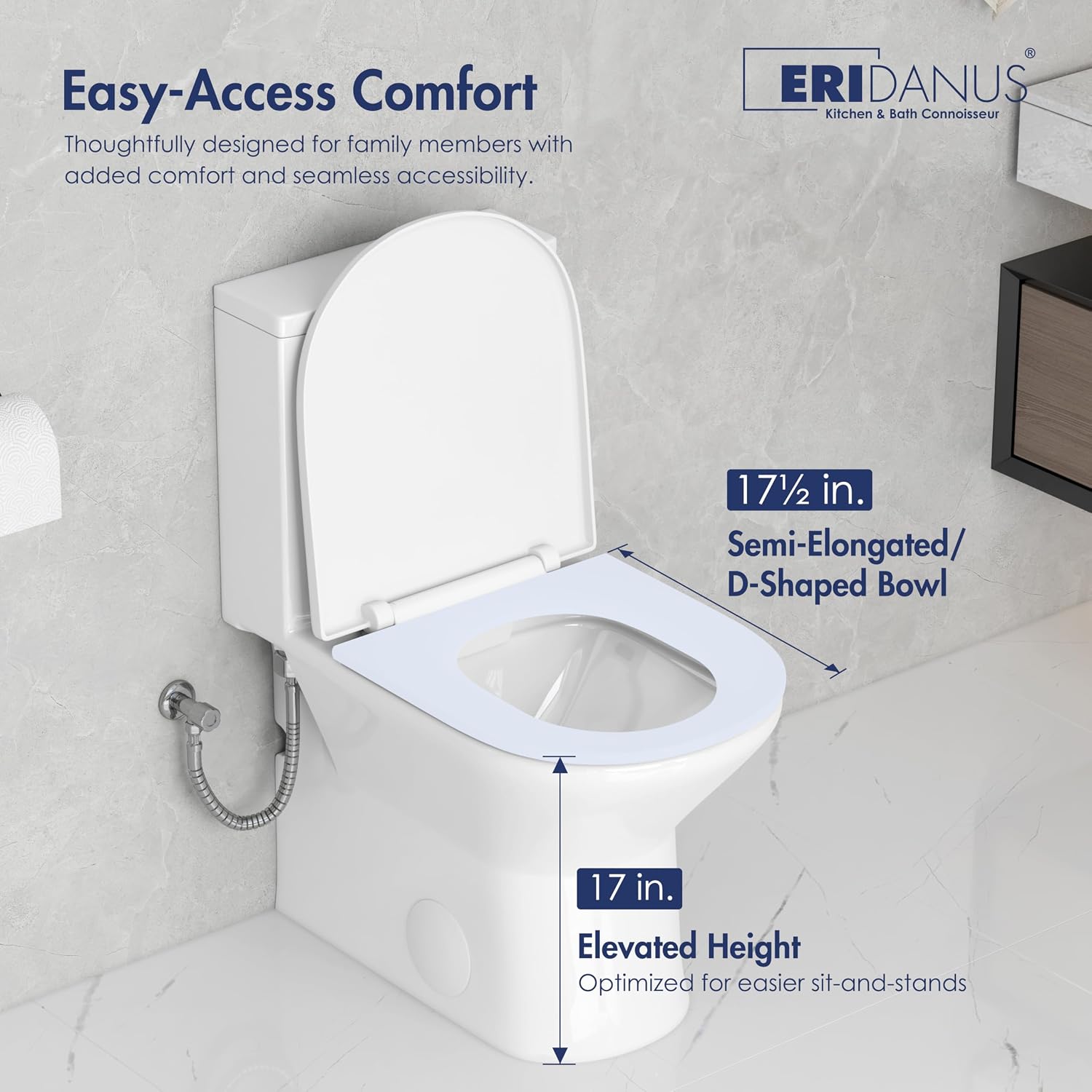 Eridanus Compact One Piece Toilet with Comfort Chair Seat ADA Height 17', Powerful Dual Flush Modern Toilet, 1.1/1.6 GPF, 12' Rough-In, Rimless Bowl with Soft Closing Seat, White