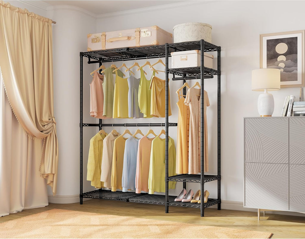 VIPEK X20 Expandable Metal Clothing Rack Adjustable from 3'3' to 4'8' Heavy Duty Garment Racks with Adjustable Shelves and Hanger Rods Portable Wardrobe Open Closet Rack System, Black