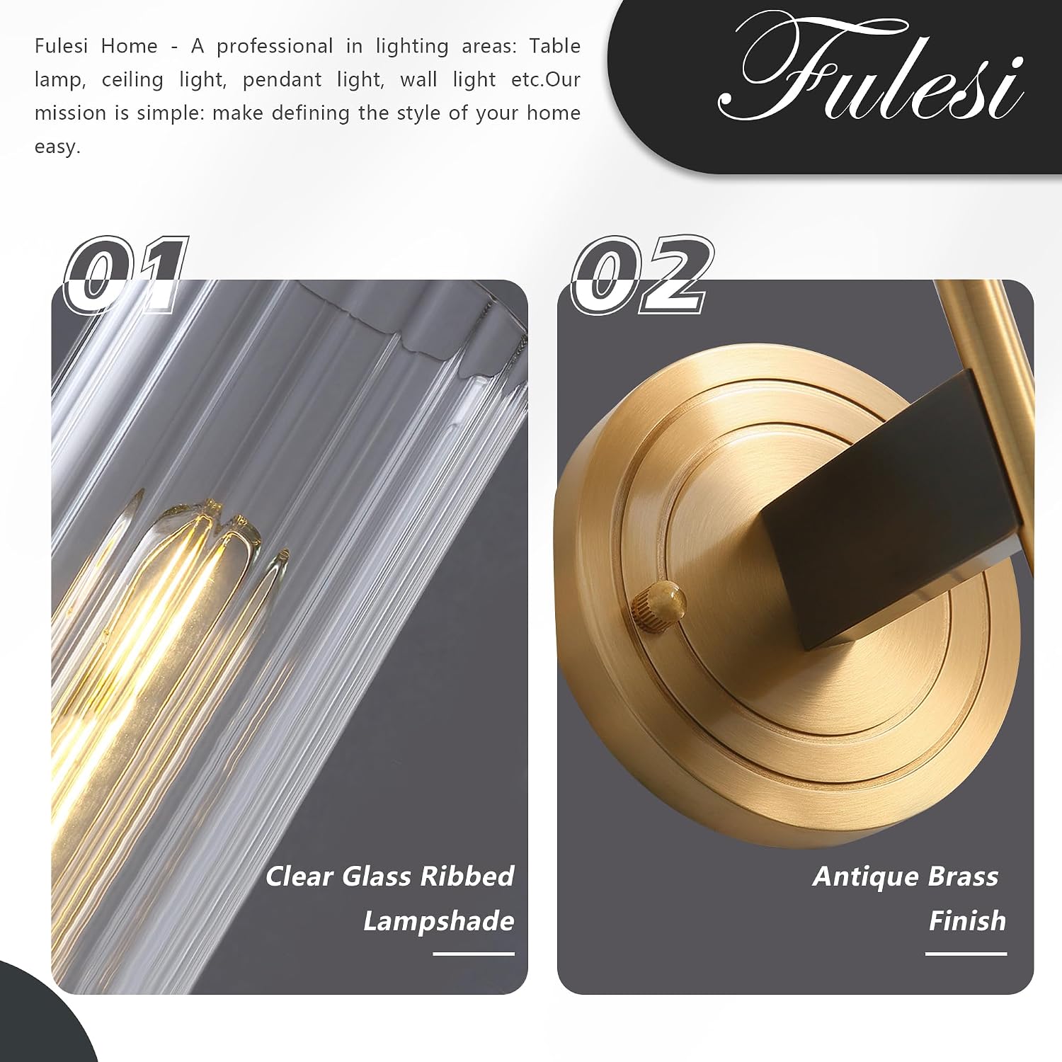Modern Indoor Wall Sconces Sets of 2 Wall Lamp Vanity Light Antique Brushed Gold Wall Mount Lighting with Clear Glass Shade Farmhouse Wall Lights Bath Sconce for Bedroom Living Room Hallway