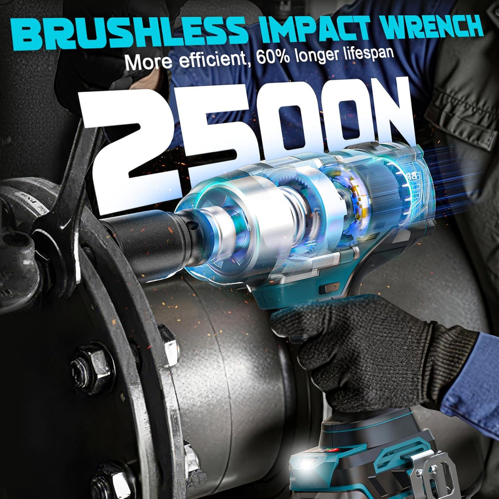 DIYtoolifz 3/4' Cordless Impact Wrench Compatible with Makita 18V Battery: 1850FT-LBS(2500N.m) High Torque Impact Driver, Auto-Stop Reverse, 4-Speed Heavy Duty Impact for Car/Truck/Mower(Bare Tool)